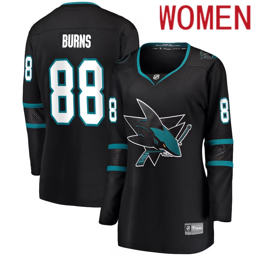 Women San Jose Sharks #88 Brent Burns Fanatics Branded Black Alternate Breakaway Player NHL Jersey->women nhl jersey->Women Jersey